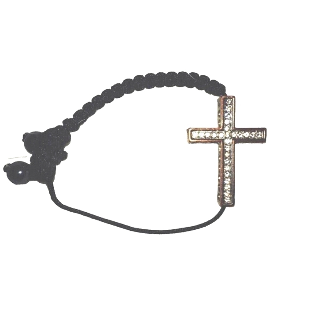 Cross Bracelet Tarnish and Rhinestones, Braided OS